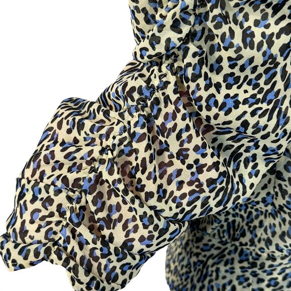 Buffalo David Bitton Small Tie Wrap Top Leopard Lined Surplice Puff Sleeve Multi - Picture 4 of 10